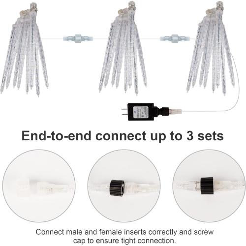 Meteor Shower Lights, 12" Outdoor Icicle Christmas Lights 8 Icicles 192 SMD LED Crystal Ice Falling Lights, Connectable Raindrop Iciclelight, Xmas