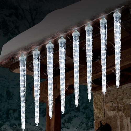 Meteor Shower Lights, 12" Outdoor Icicle Christmas Lights 8 Icicles 192 SMD LED Crystal Ice Falling Lights, Connectable Raindrop Iciclelight, Xmas