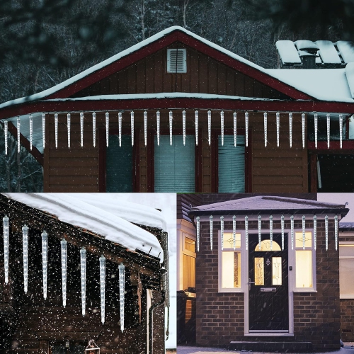 Meteor Shower Lights, 12" Outdoor Icicle Christmas Lights 8 Icicles 192 SMD LED Crystal Ice Falling Lights, Connectable Raindrop Iciclelight, Xmas