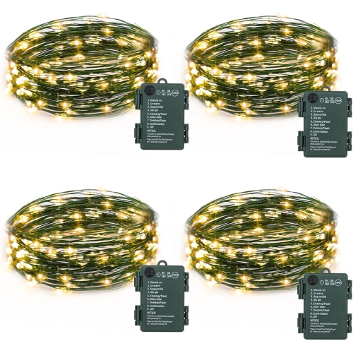 HTUTWOO  4 Pack Fairy Lights Battery Operated, 16.4 Ft 50 Led Starry Fairy Lights w Auto Timer Dark Copper Wire Twinkle Lights for Wedding Bedroom