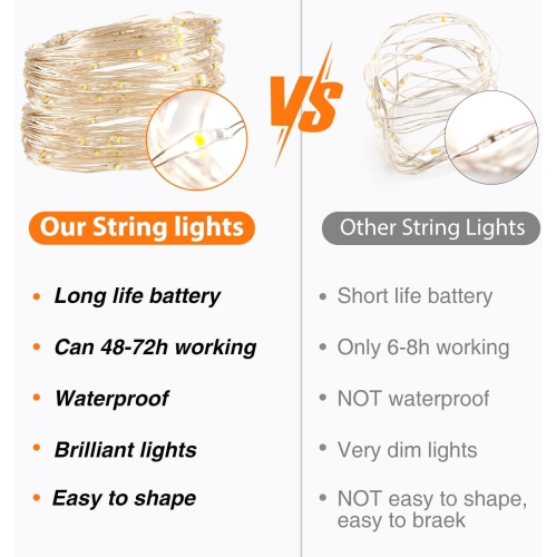 16 Pack Fairy Lights Battery Powered, 7FT 20LED Mini String Lights Twinkle Lights Waterproof, Silver Wire Fairy Lights Battery Operated Mason Jar