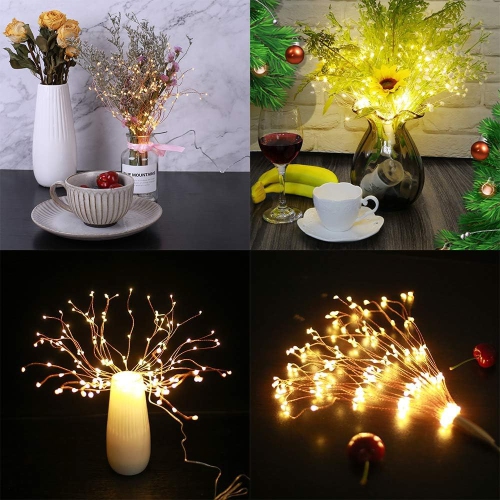 2 Pack Starburst Sphere Lights,200 LLED Firework Lights, 8 Modes Dimmable Remote Control Waterproof Hanging Fairy Light, Copper Wire Lights for Patio