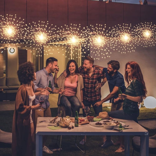 5 Pack Solar Starburst Sphere Lights,200 LED Firework Lights, 8 Modes Dimmable Waterproof Hanging Fairy Light, Copper Wire Lights for Patio Parties