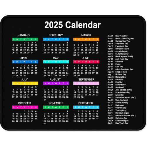 2025 Calendar Mouse Pad, Square New Year 2025 Mousepad, Anti-Slip Rubber Backing, Stitched Edges, Smooth Surface