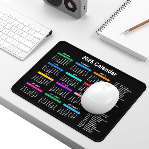 2025 Calendar Mouse Pad, Square New Year 2025 Mousepad, Anti-Slip Rubber Backing, Stitched Edges, Smooth Surface