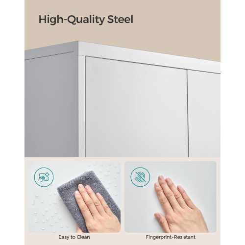 Armoire de rangement en métal pour garage et bureau de SONGMICS avec portes et tablettes réglables – Rangement verrouillable et polyvalent en gris