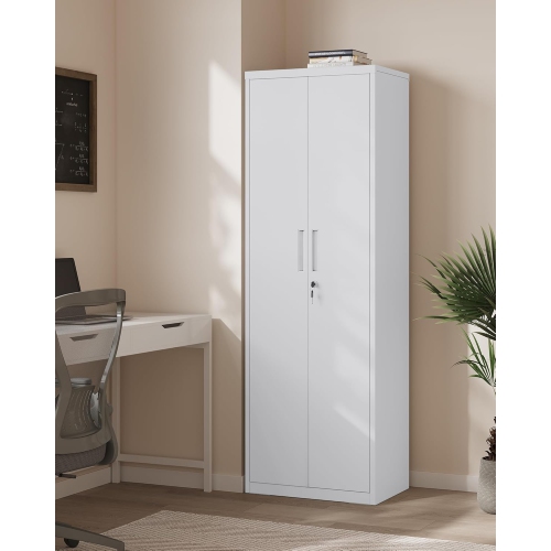 Armoire de rangement en métal pour garage et bureau de SONGMICS avec portes et tablettes réglables – Rangement verrouillable et polyvalent en gris