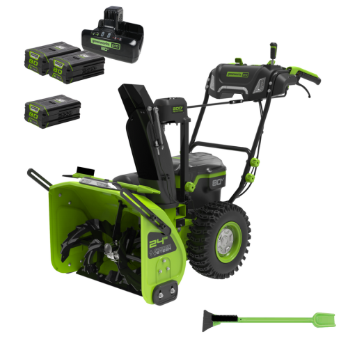 Greenworks 80V 24'' Dual Stage Snow Thrower, 4.0Ah Batteries and Dual Port Charger Included