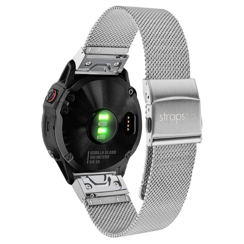 StrapsCo Pro Mesh Strap For Garmin Quatix 6X - Silver - Medium-Long