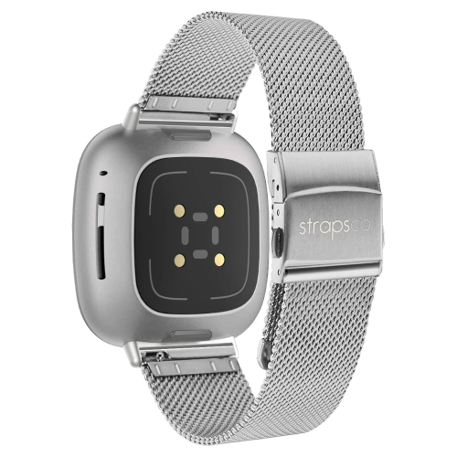 StrapsCo Pro Mesh Strap For Fitbit Versa 3 - Silver - Medium-Long