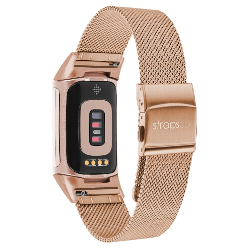 StrapsCo Pro Mesh Strap For Fitbit Charge 5 - Rose Gold - Medium-Long