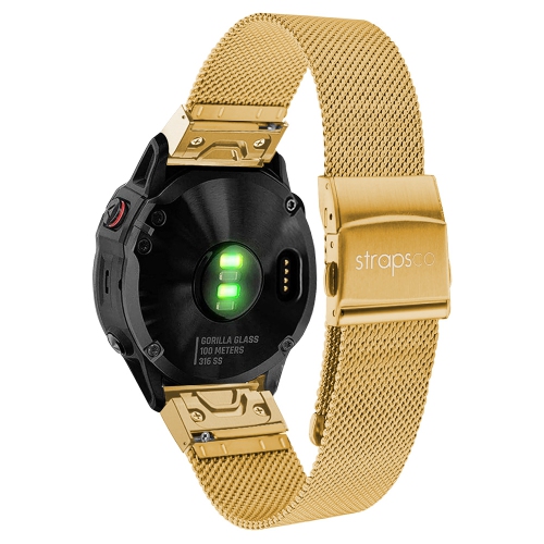 StrapsCo Pro Mesh Strap For Garmin Fenix 6S - Yellow Gold - Medium-Long