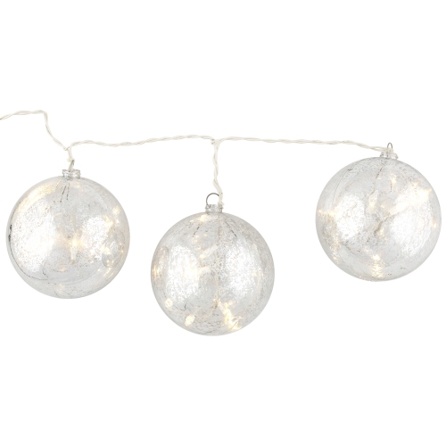 Lighted Mercury Glass Finish Christmas Ball Ornaments - Silver - Clear Lights - Set of 3
