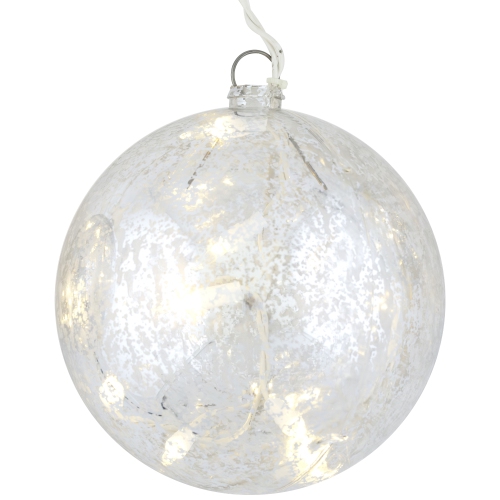 Lighted Mercury Glass Finish Christmas Ball Ornaments - Silver - Clear Lights - Set of 3