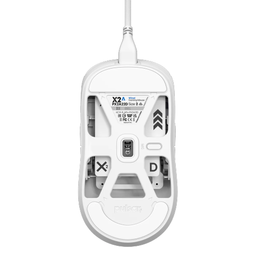 Pulsar X2A Wired Gaming Mouse - Ultra-Lightweight 55 g, Ambidextrous, PAW3395 Sensor, 1000 Hz Polling Rate, Superflex Paracord Cable, White