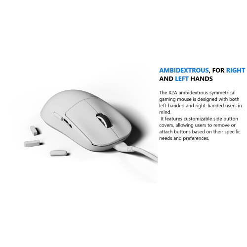 Pulsar X2A Wired Gaming Mouse - Ultra-Lightweight 55 g, Ambidextrous, PAW3395 Sensor, 1000 Hz Polling Rate, Superflex Paracord Cable, White