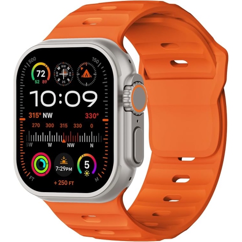 Apple Watch Ultra 2 avec boîtier 49&nbsp;mm en titane naturel et bracelet orange remis à neuf et bon état