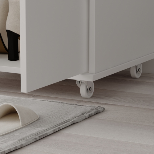 Homsee Vertical Shoe Organizer with Adjustable Shelves and Rolling Casters, White