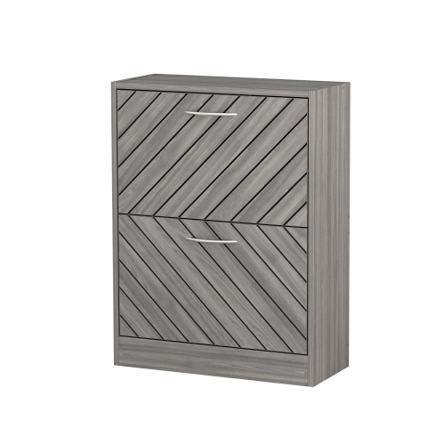 Homsee Two-Tier Shoe Storage Cabinet with Flip-Top Drawers in Weathered Gray Finish, Gray