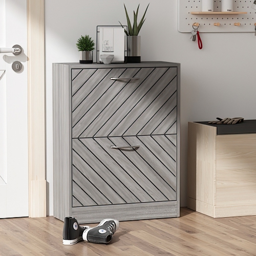 Homsee Two-Tier Shoe Storage Cabinet with Flip-Top Drawers in Weathered Gray Finish, Gray