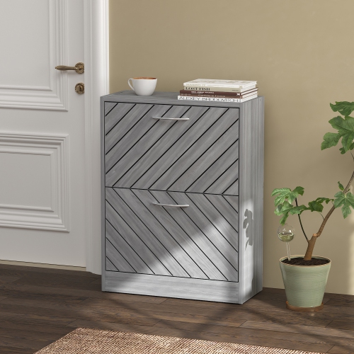 Homsee Two-Tier Shoe Storage Cabinet with Flip-Top Drawers in Weathered Gray Finish, Gray