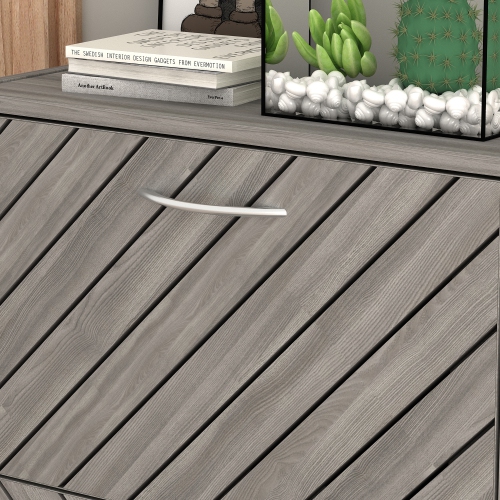 Homsee Two-Tier Shoe Storage Cabinet with Flip-Top Drawers in Weathered Gray Finish, Gray