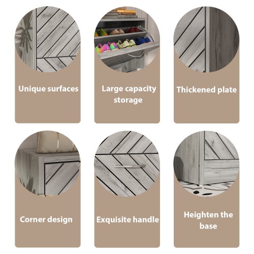 Homsee Two-Tier Shoe Storage Cabinet with Flip-Top Drawers in Weathered Gray Finish, Gray