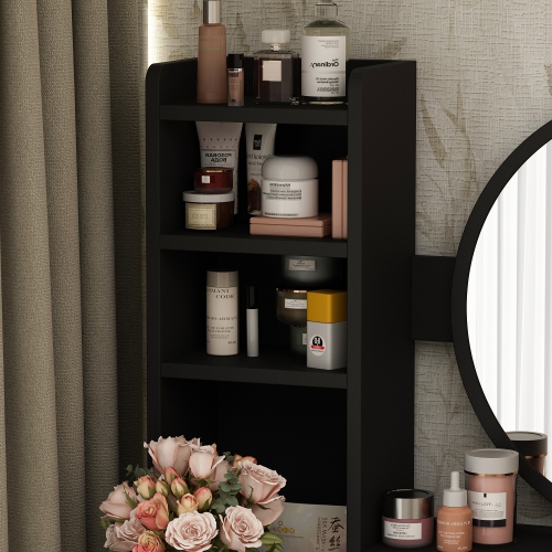 Homsee Makeup Vanity Set with Lighted Mirror, 5 Drawers, Storage Shelves & Cushioned Stool for Bedroom, Black