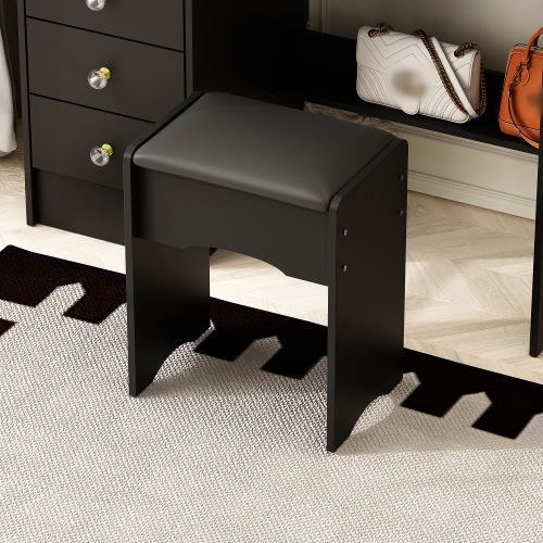 Homsee Makeup Vanity Set with LED Lighted Mirror, 4 Drawers, Storage Locker & Cushioned Stool for Bedroom, Black