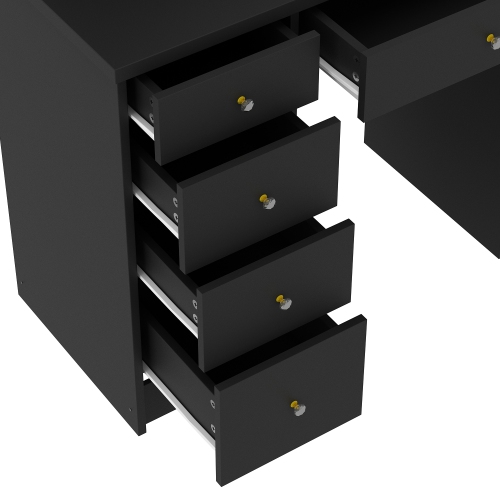 Homsee Makeup Vanity Set with Large Mirror, 5 Drawers, Storage Shelves & Cushioned Stool for Bedroom, Black