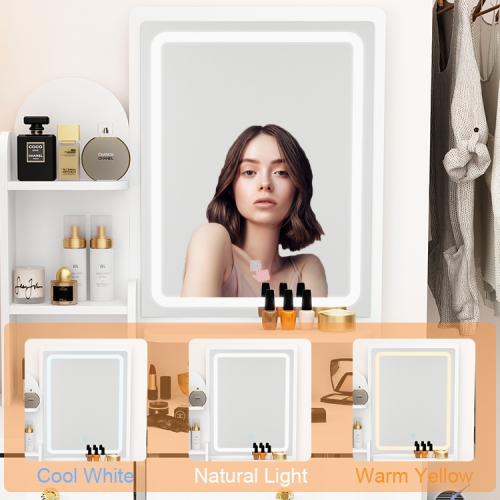 Homsee Vanity Desk Set with Large Lighted Mirror, 5 Drawers, Storage Shelves & Cushioned Stool for Bedroom, White