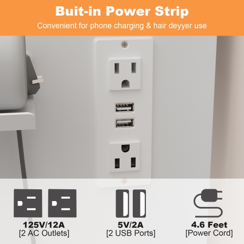 Homsee Vanity Desk Set with Large Lighted Mirror, 5 Drawers, Storage Shelves & Cushioned Stool for Bedroom, White