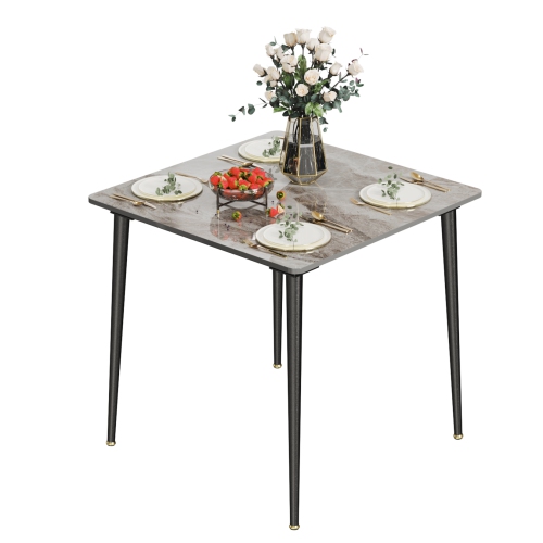 32 Inch Square Kitchen Dining Table:Modern Sintered Stone Marble Effect Dining Desk Furniture with Natural Texture Sintered Stone Top for Restaurant