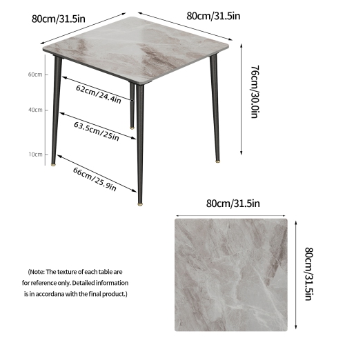 32 Inch Square Kitchen Dining Table:Modern Sintered Stone Marble Effect Dining Desk Furniture with Natural Texture Sintered Stone Top for Restaurant