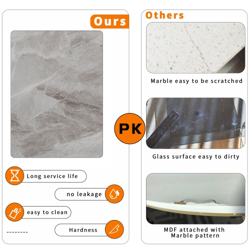 32 Inch Square Kitchen Dining Table:Modern Sintered Stone Marble Effect Dining Desk Furniture with Natural Texture Sintered Stone Top for Restaurant