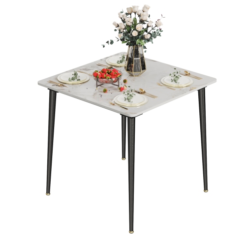 32 Inch Square Kitchen Dining Table:Modern Sintered Stone Marble Effect Dining Desk Furniture with Natural Texture Sintered Stone Top for Restaurant