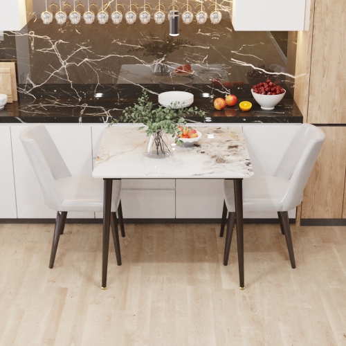 32 Inch Square Kitchen Dining Table:Modern Sintered Stone Marble Effect Dining Desk Furniture with Natural Texture Sintered Stone Top for Restaurant