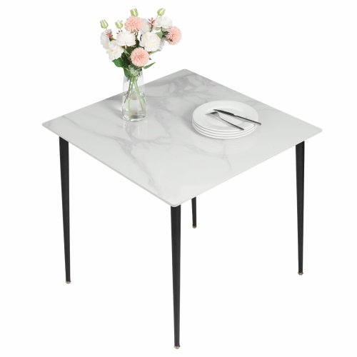 UNHO  32 Inch Square Kitchen Dining Table:modern Sintered Stone Marble Effect Dining Desk Furniture \w Natural Texture Sintered Stone Top For