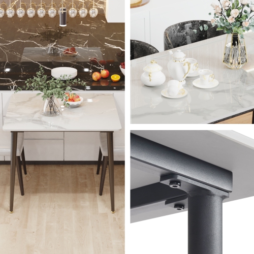 32 Inch Square Kitchen Dining Table:Modern Sintered Stone Marble Effect Dining Desk Furniture with Natural Texture Sintered Stone Top for Restaurant