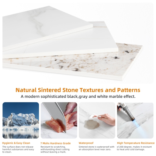 32 Inch Square Kitchen Dining Table:Modern Sintered Stone Marble Effect Dining Desk Furniture with Natural Texture Sintered Stone Top for Restaurant