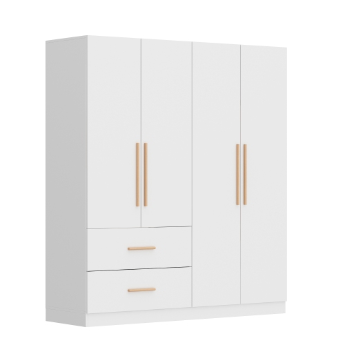Homsee Multi-Functional Wardrobe Armoire with Hanging Rod, Adjustable Shelves, and Two Spacious Drawers for Bedroom Storage White