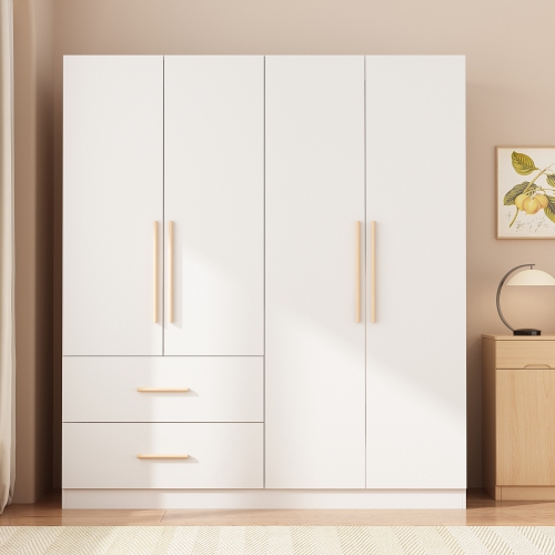 Homsee Multi-Functional Wardrobe Armoire with Hanging Rod, Adjustable Shelves, and Two Spacious Drawers for Bedroom Storage White