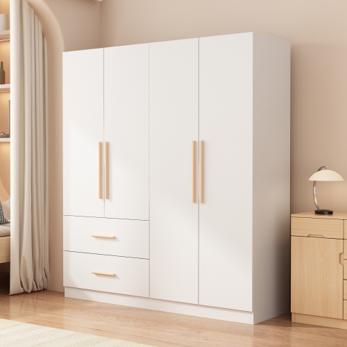 Homsee Multi-Functional Wardrobe Armoire with Hanging Rod, Adjustable Shelves, and Two Spacious Drawers for Bedroom Storage White