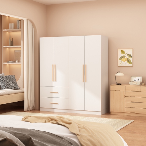 Homsee Multi-Functional Wardrobe Armoire with Hanging Rod, Adjustable Shelves, and Two Spacious Drawers for Bedroom Storage White
