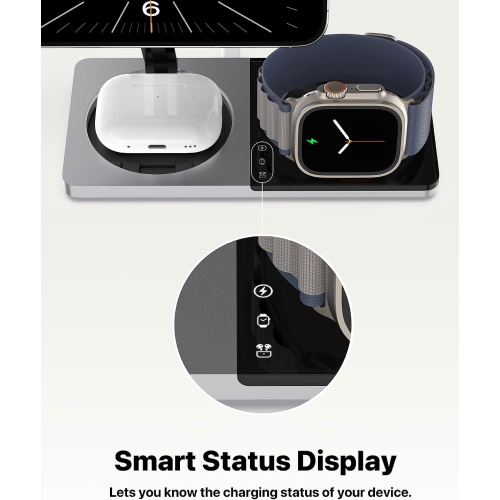 3 in 1 Wireless Charging Station for Apple Device: Fast Charging Station for iPhone and Watch with MagSafe, Foldable Charger Stand for iPhone 12-16 &