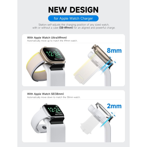 3 in 1 Wireless Charging Station for Apple Devices, Charging Dock for iWatch 9 8 7 6 SE 5 4 3 2 1, Built-in Charger Stand for iPhone Series AirPods