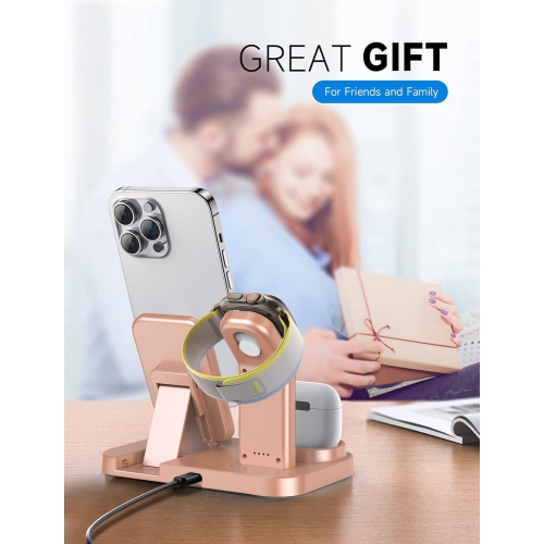 3 in 1 Wireless Charging Station for Apple Devices, Charging Dock for iWatch 9 8 7 6 SE 5 4 3 2 1, Built-in Charger Stand for iPhone Series AirPods