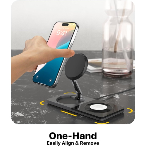 3 in 1 Wireless Charging Station for Apple Device: Fast Charging Station for iPhone and Watch with MagSafe, Foldable Charger Stand for iPhone 12-16 &