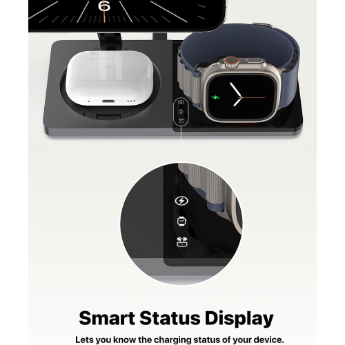 3 in 1 Wireless Charging Station for Apple Device: Fast Charging Station for iPhone and Watch with MagSafe, Foldable Charger Stand for iPhone 12-16 &