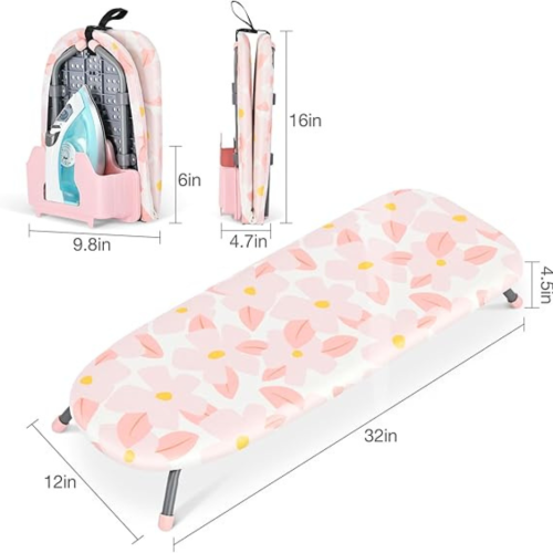 Foldable Ironing Board with Iron Holder, Tabletop Small Ironing Board with 2 Heat Resistant Ironing Covers, Portable Tabletop Ironing Board with